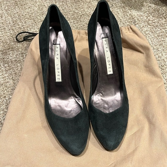 Pura Lopez 38 NWOT green suede block high heels - Picture 1 of 4